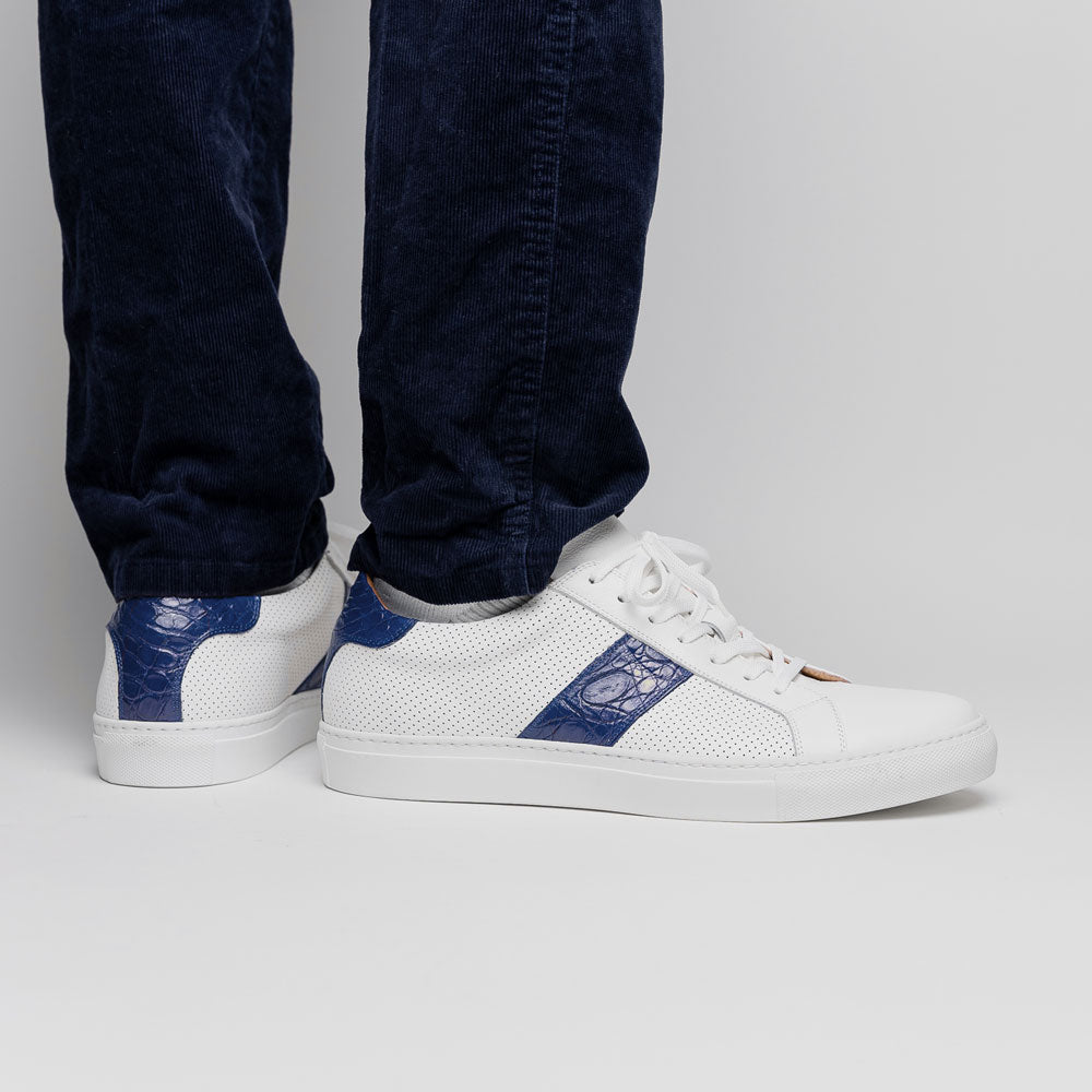 Olympias Navy Italian Calfskin Crocodile Stripe Shoes