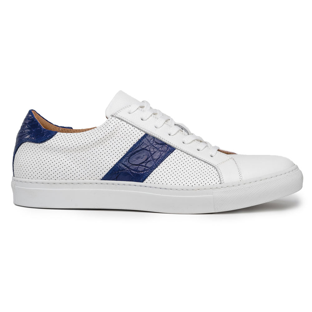 Olympias Navy Italian Calfskin Crocodile Stripe Shoes