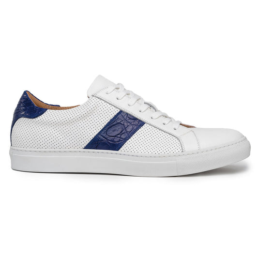 Olympias Navy Italian Calfskin Crocodile Stripe Shoes