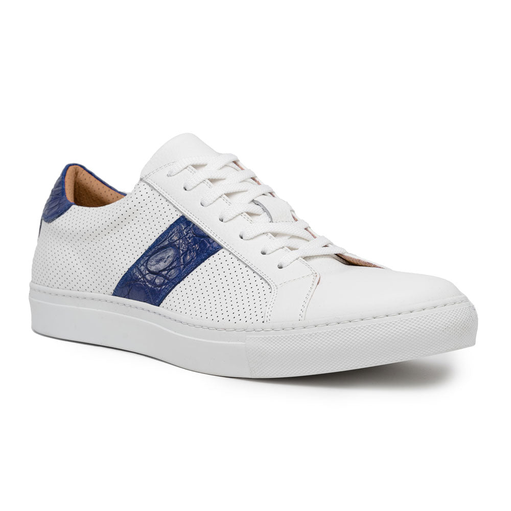 Olympias Navy Italian Calfskin Crocodile Stripe Shoes