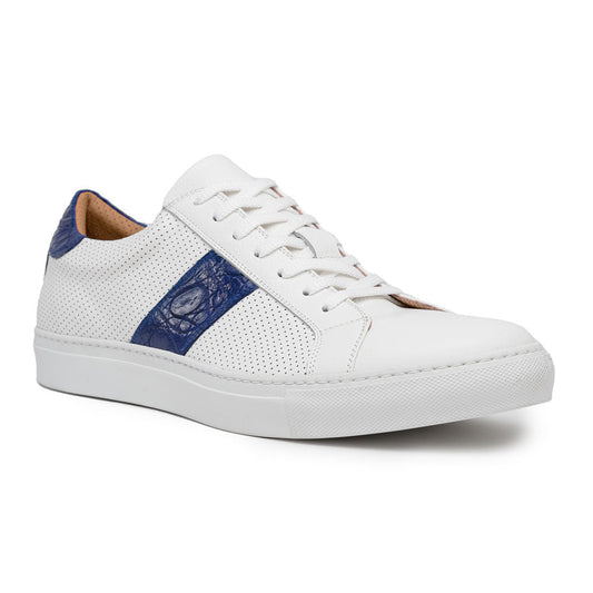 Olympias Navy Italian Calfskin Crocodile Stripe Shoes