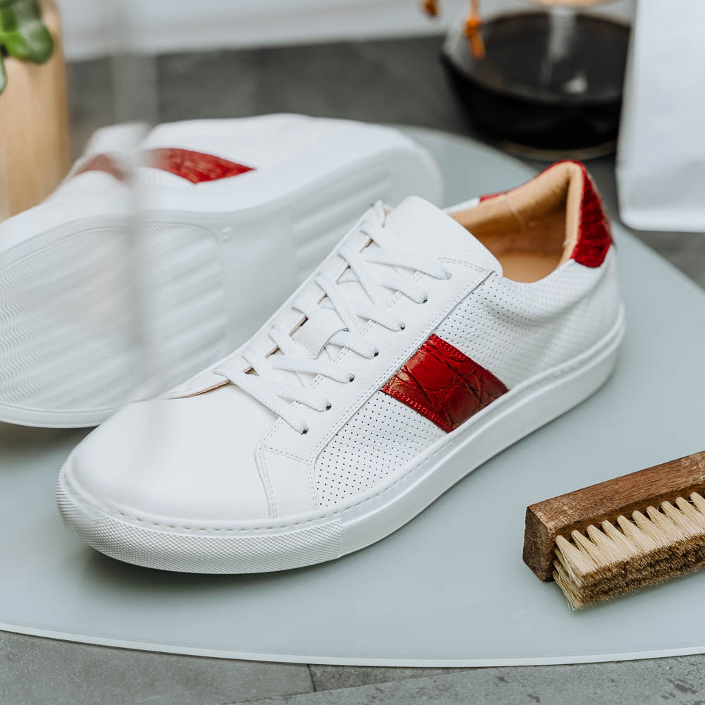 Olympias 61-101-RED Italian Calfskin Crocodile Stripe Shoes