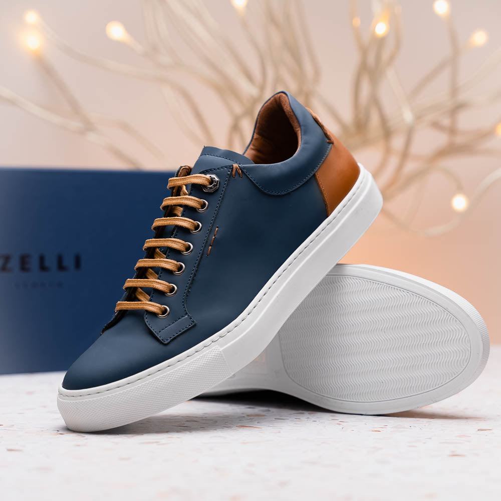 Diaz Rubberized Calfskin Sneaker Navy 65-229-NVY Italy