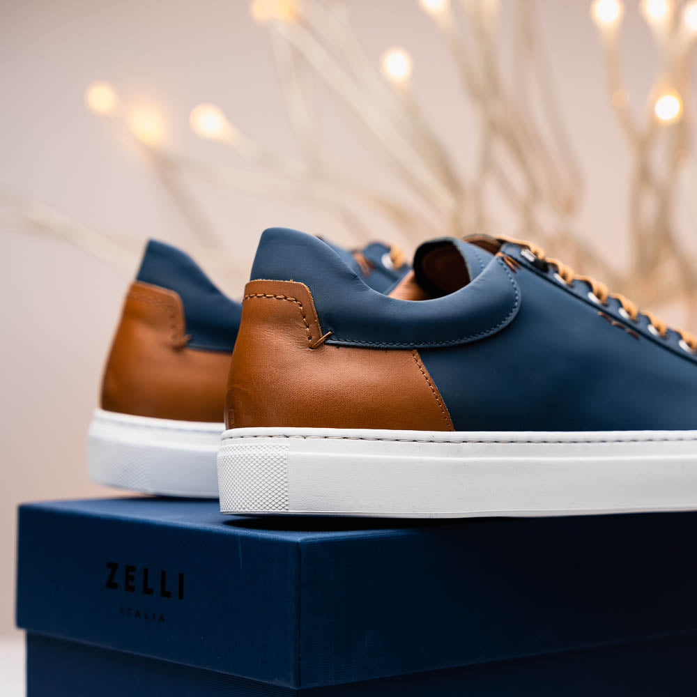 Diaz Rubberized Calfskin Sneaker Navy 65-229-NVY Italy
