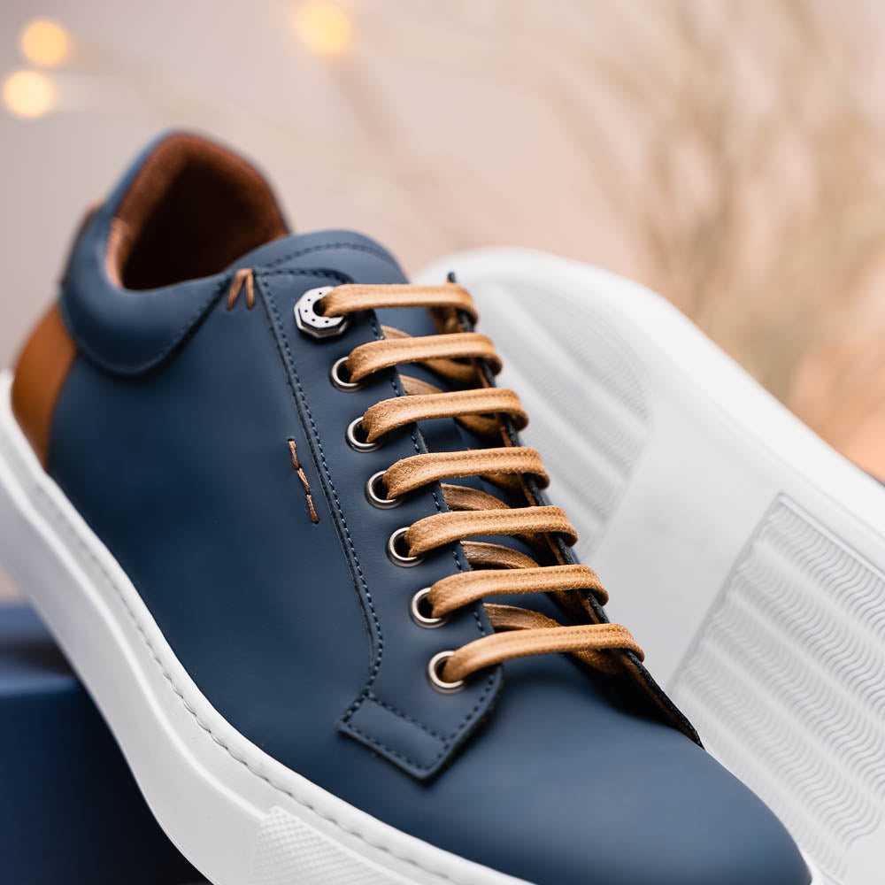 Diaz Rubberized Calfskin Sneaker Navy 65-229-NVY Italy