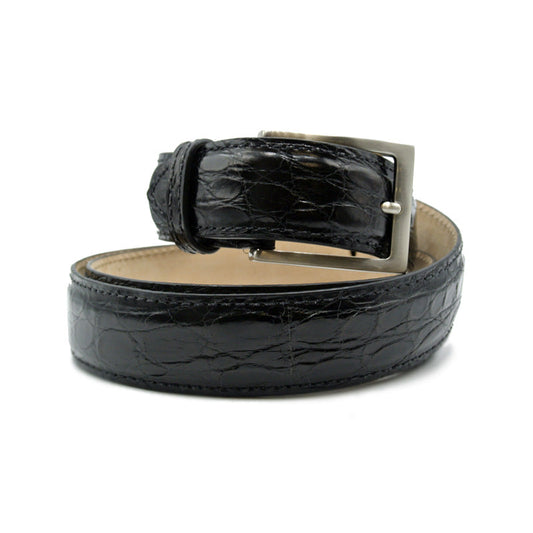 Caiman Crocodile Belt Black 1.5 Inch Italian Hardware