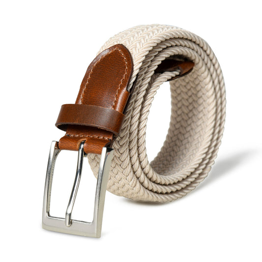 Cream & Brown Braided Canvas Leather Belt - Veloce - The App For Watch Collectors