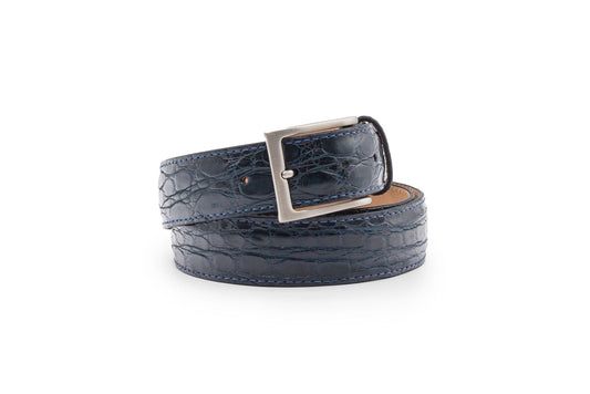 Premium Crocodile Navy Belt 35mm Suede Italian Calfskin
