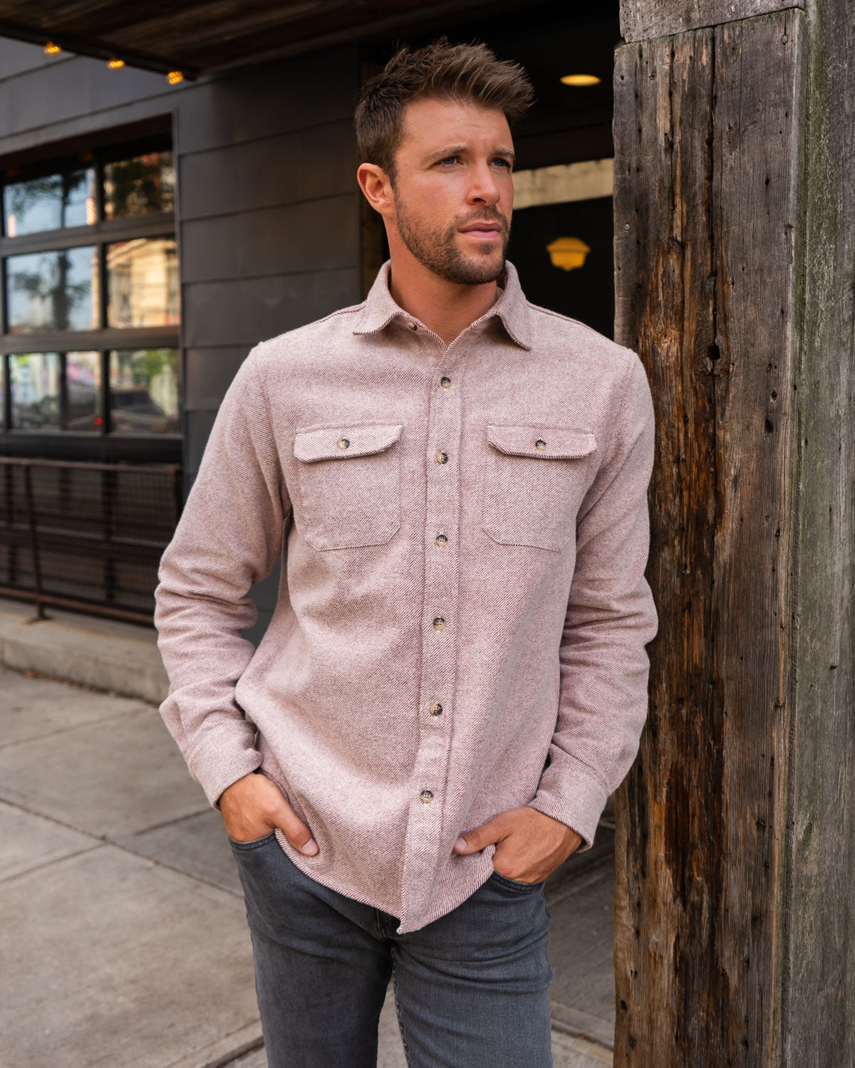 Grand Flannel Maroon Heavyweight Cotton Shirt Outdoors