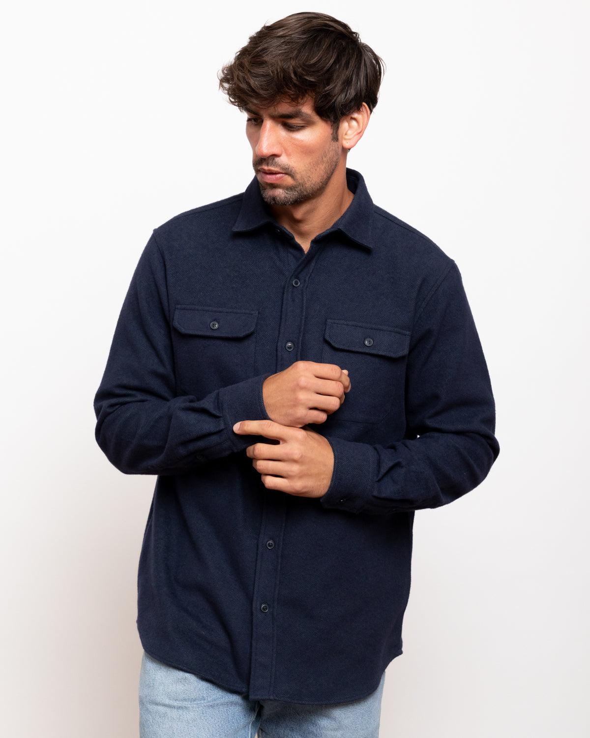 Grand Flannel Navy Cotton Shirt Heavyweight 8oz Comfort