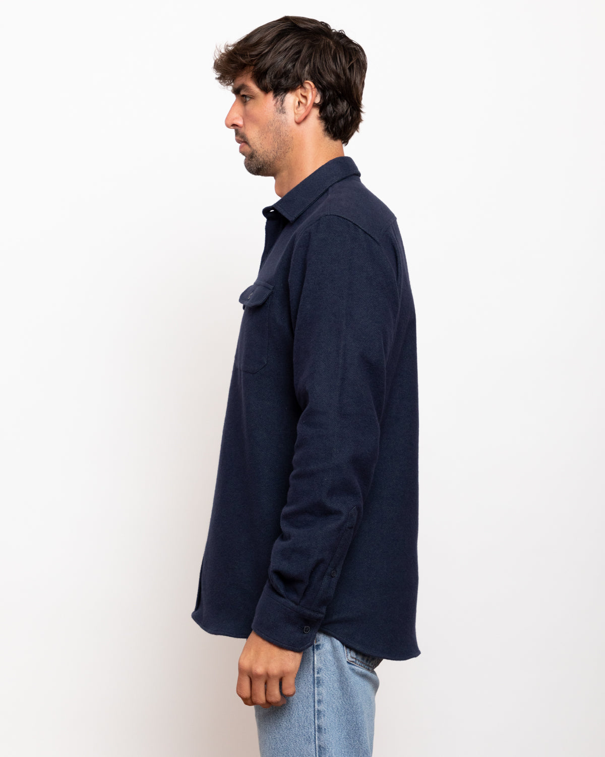 Grand Flannel Navy Cotton Shirt Heavyweight 8oz Comfort