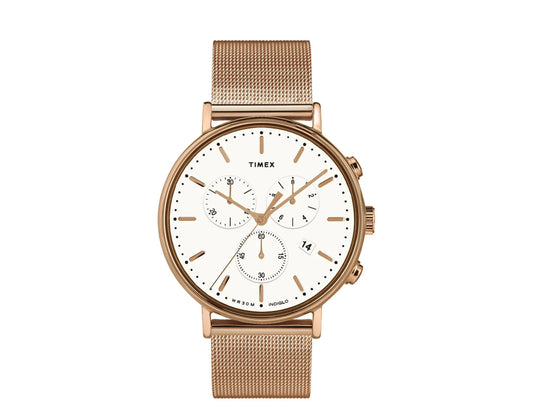Timex Fairfield Chronograph 41mm Men Watch Rose-Gold-Tone/White